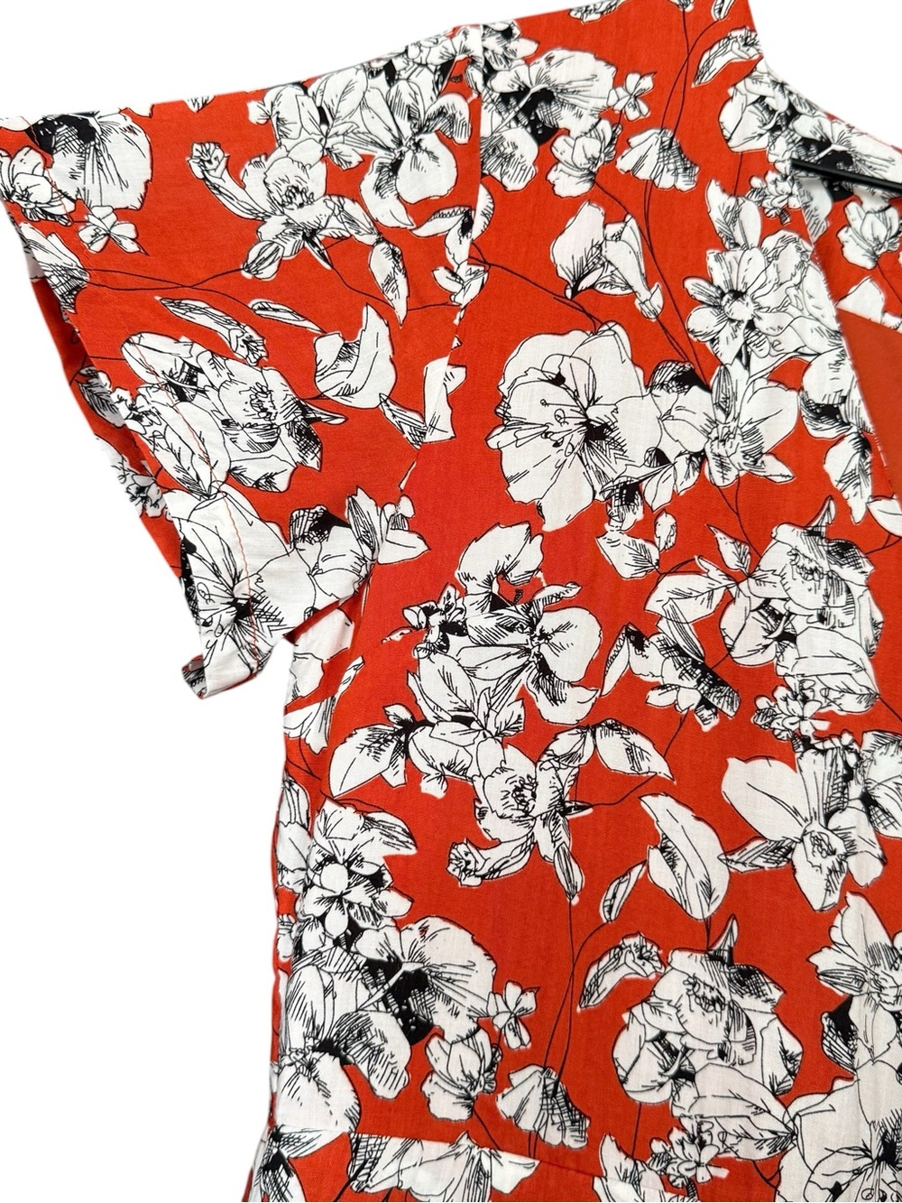 Roolee Burnt Orange w/ Black & White Floral Wrap-Style Ruffle Accent Maxi Dress - Picture 4 of 14